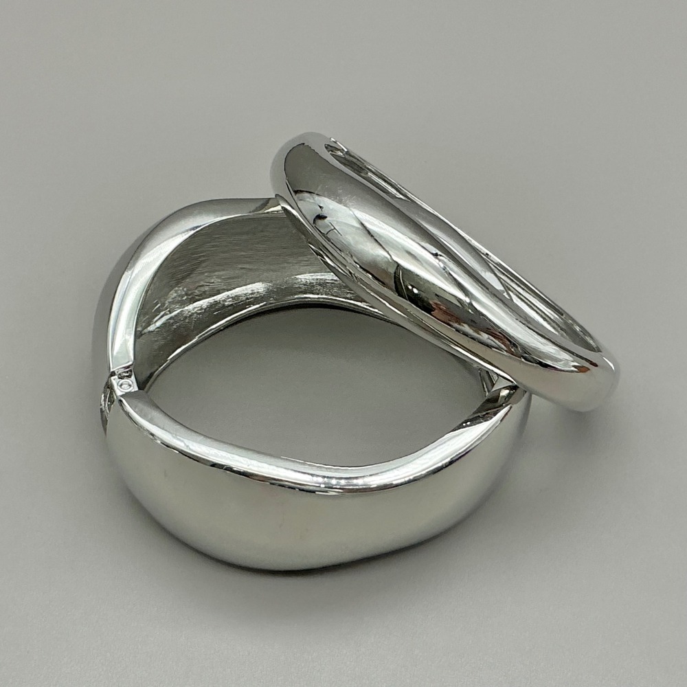 Cuff Bangle Bracelet Set Women Silver Tone Chunky Hinged Statement Fashion 2pc